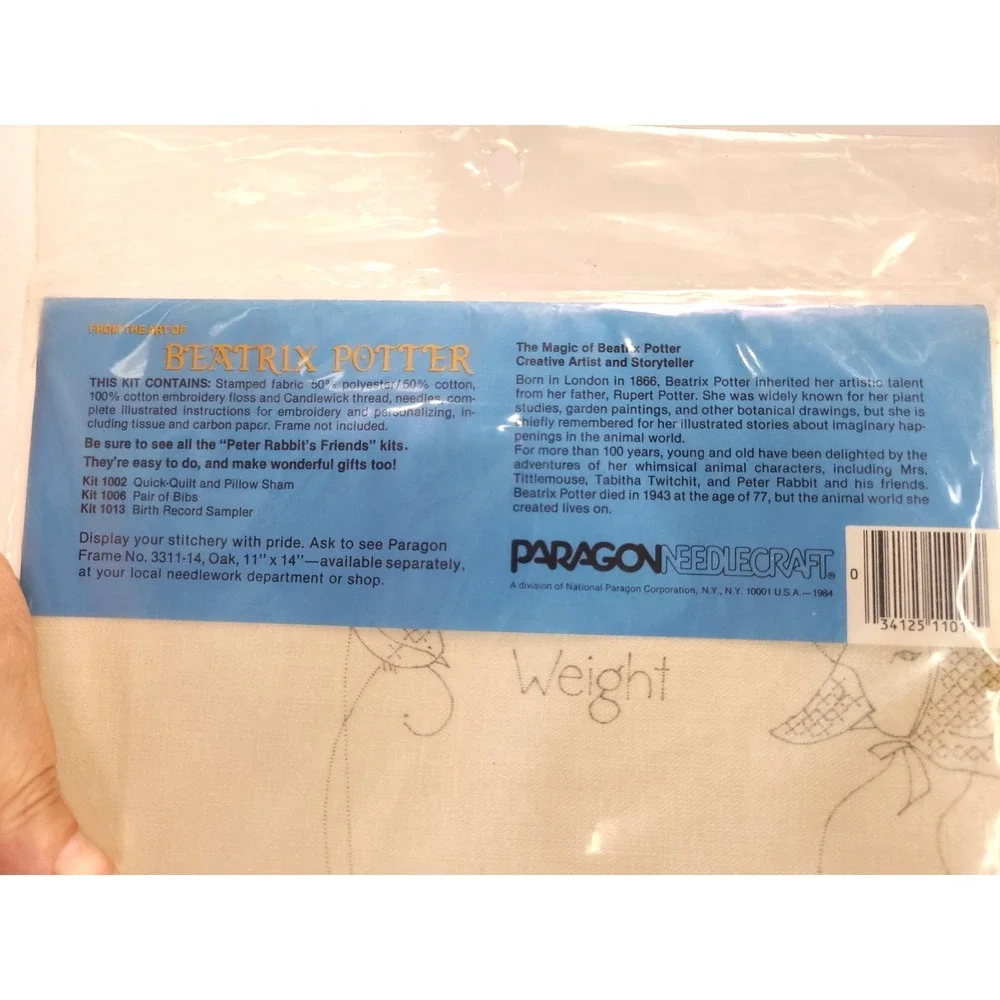 Paragon Needlecraft Beatrix Potter Birth Record Sampler kit (Kit No. 1013)